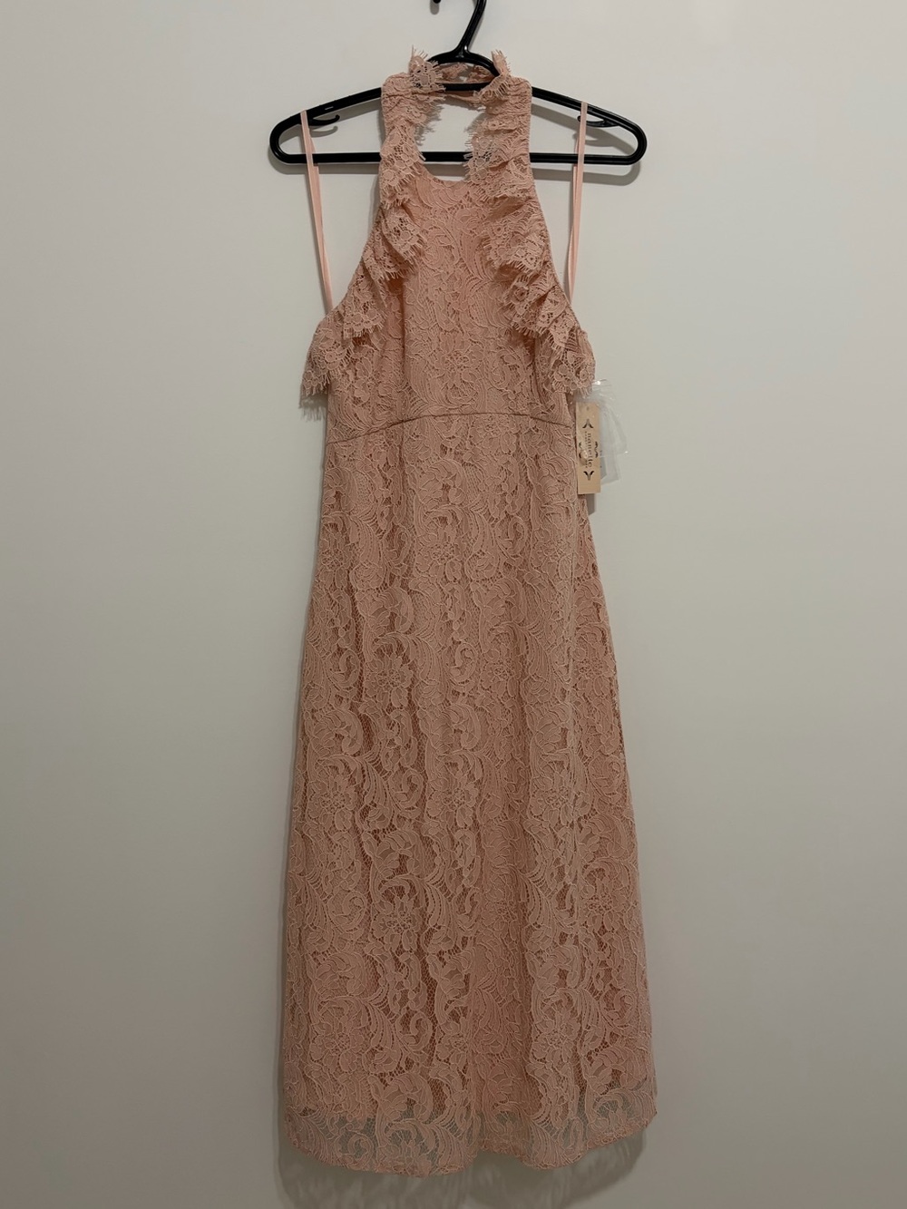 Blush Lace Halter Midi Dress